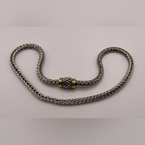 Outstanding Stunning Silver and Gold Tone Braided Heavy Weight Chain Necklace - Picture 9 of 9